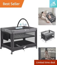 Charcoal Gray Portable Crib Playard - Spacious Breathable for Babies