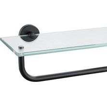 JQK Bathroom Glass Shelf, Shelf with 19 Inch Towel Bar Black