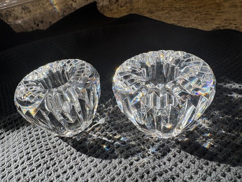 Vintage Waterford Crystal - Pair of Round Candle Holders Signed Waterford 2 In.