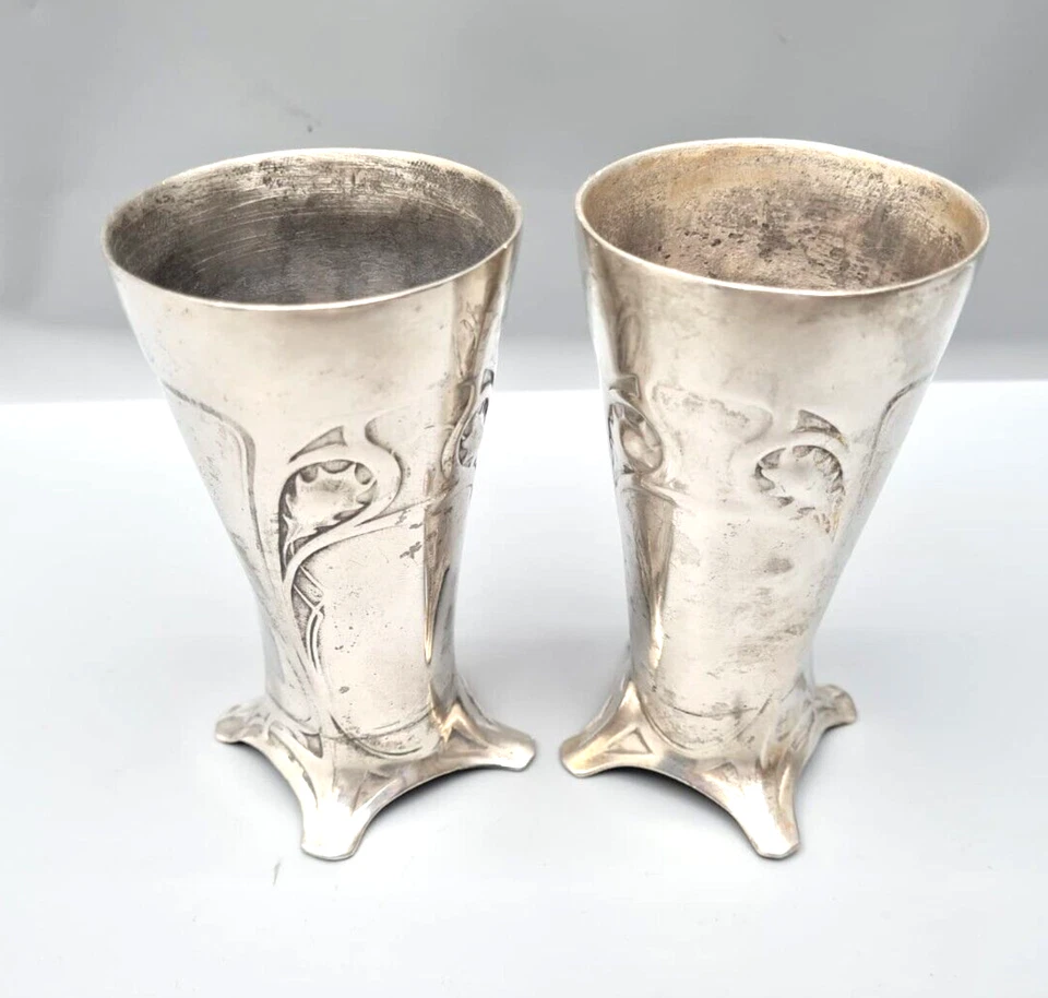 Antiguo par de tazas de vasos Art Nouveau Jugendstil WMF plateados Foto 3 de 4