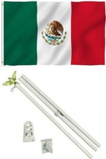 3x5 Mexico Mexican Flag w/ 6' Ft White Flagpole Kit Residential Business