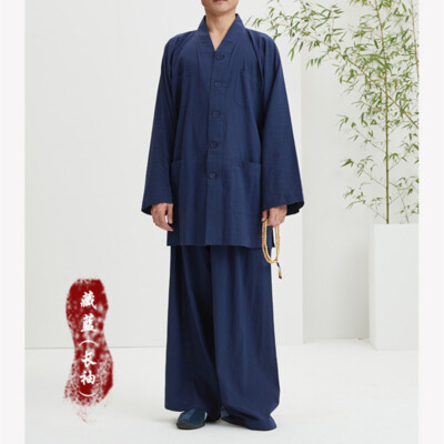 Shaolin Buddhist Monk Meditation Cotton Linen Everyday Robe Gown Kung Fu Suit 