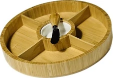 ProSky Round Chips & Dip Serving Dish Bamboo Platter Dip Cup Spreader Knife