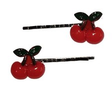 CHERRIES Summer Fruit Bobby PIn Hair Clip Accessory - Set of 2 Handmade