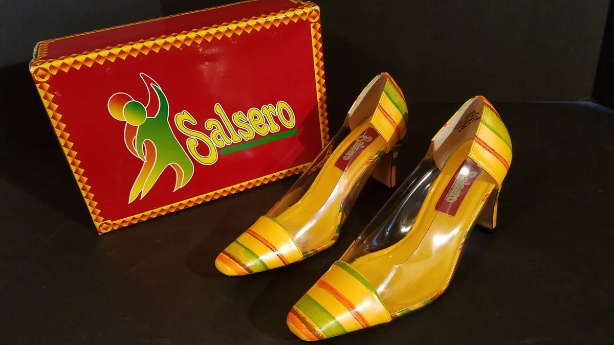NEW IN BOX Women s Highe Heel Pumps Stripes Transparent Salsero Shoes Size 7 1 2