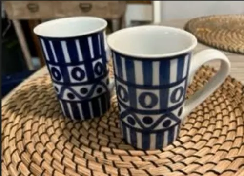 Set of 2 Dansk ARABESQUE Blue White Coffee Mugs 4.5” T. Excellent Used Condition