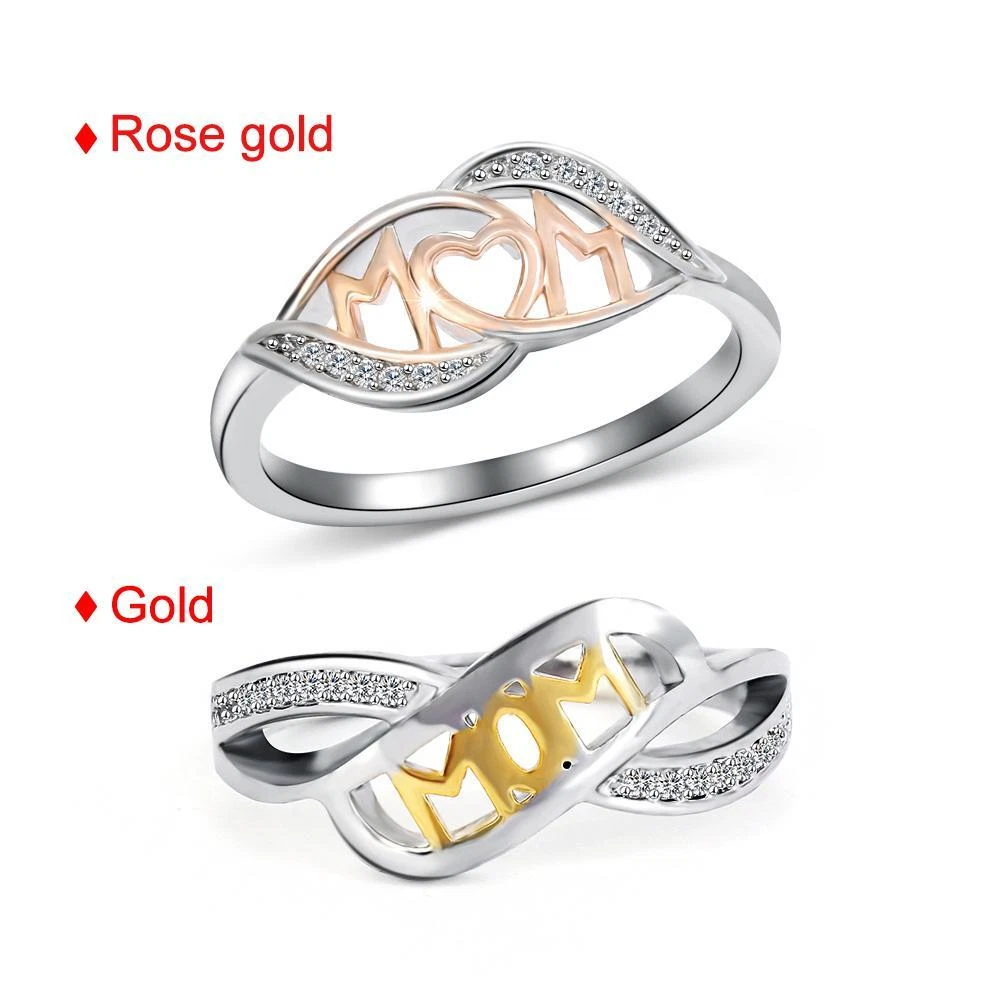 18k Rose Gold Love Mum Ring 925 Sterling Silver MOM Character Two Tone