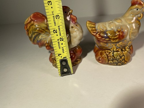 Vintage Ceramic Glazed Rooster & Hen Salt And Pepper Shakers 3" Chicken w/plugs - Picture 12 of 14