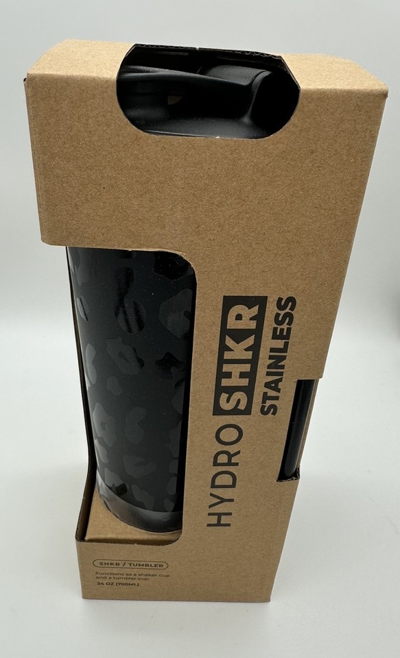 HydroJug HydroShkr Shaker Bottle Stainless Steel 24oz Black Leopard