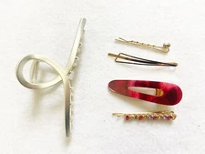 Women's 4 pieces Golden Metallic Hair Clips & 1 Silver Clips Claw