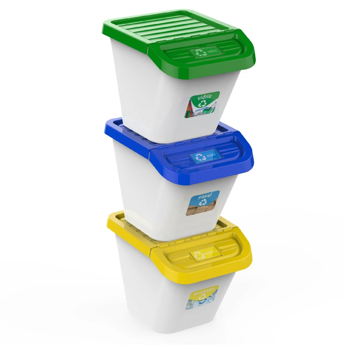 CUBO DE RECICLAJE PL STICO ENVASES PAPEL VIDRIO PL STICO 30L SET