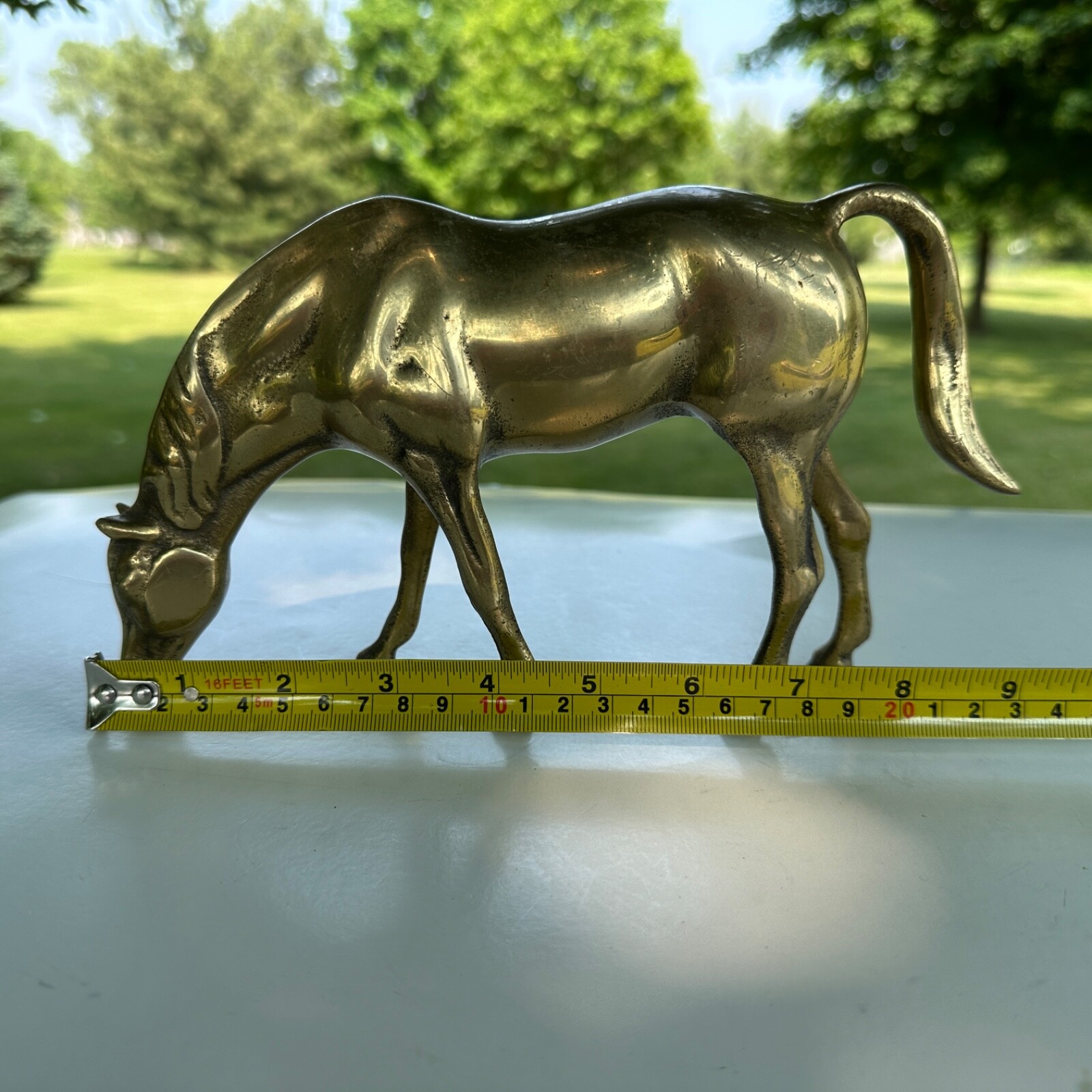 Vintage Solid Brass Enesco Grazing Feeding Horse Statue Figurine 9.5 x 5.25