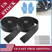 2 Rolls 2"x 50ft Thermal Header Pipe Tape Titanium Lava Exhaust Wrap 24 Ties Kit