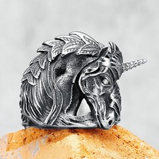 Retro Unicorn Rings Stainless Kids Adult Steel Lucky Amulet Ring Rock Party 2023