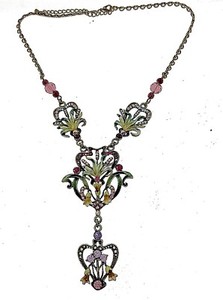 Enameled-Jewelry-7022-Vintage-Necklace-Antique-Floral-Crystal-Guilloche-039-Gem