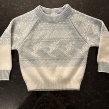 Vintage 90s Ski Sweater Infant Grey Geometric Grandpa Ski Snowflakes 18 Months