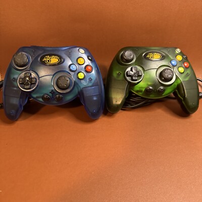 2 Original Xbox Blue And Green Mad Catz 4516 Controllers Untested - *Pls Read*