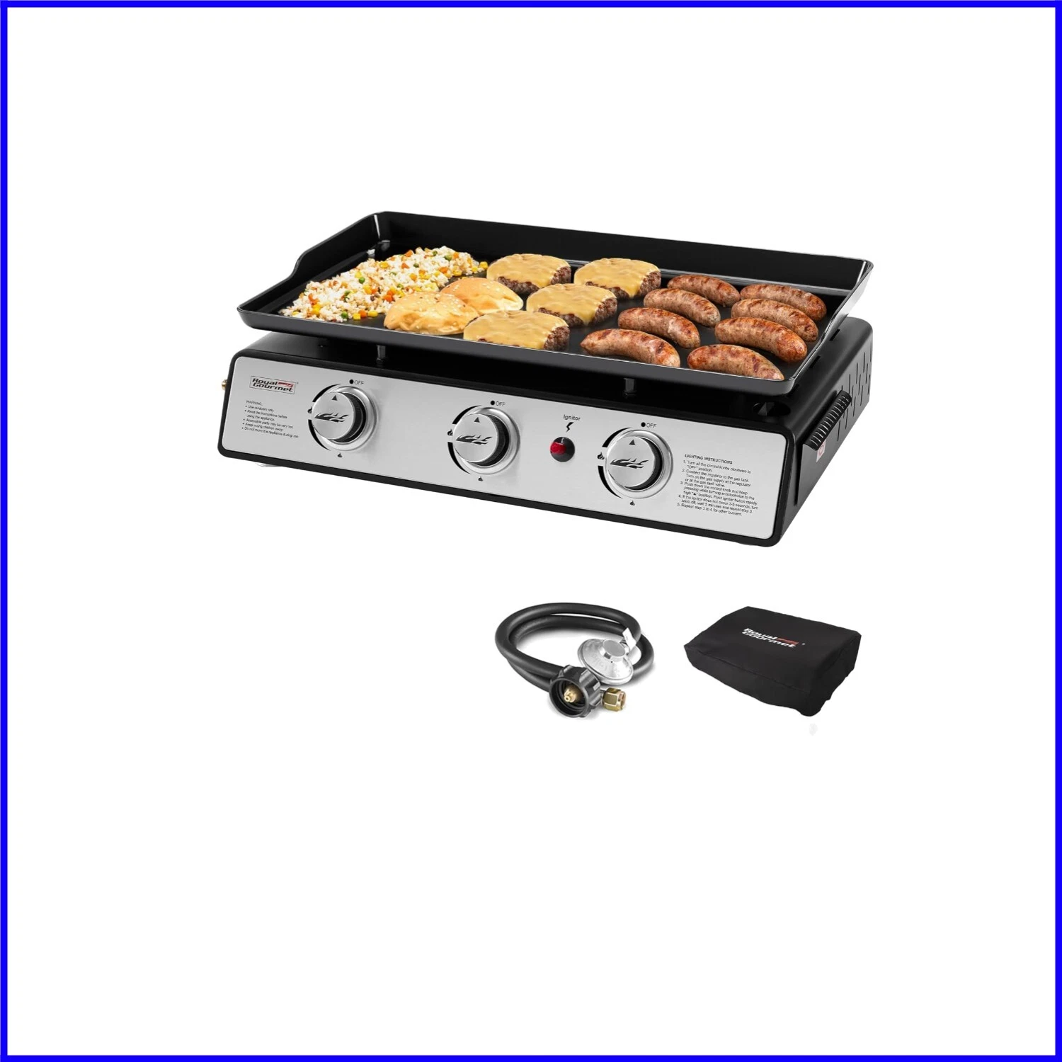 Portable 24-Inch 3-Burner Gas Grill Griddle with Cover - Perfect for Tailgating