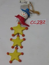 CHRISTMAS TREE ORNAMENT RUSS RESIN SNOWMAN HEAD W/STARS WESTERN COWBOY 