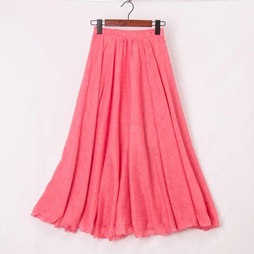 Cotton Linen Maxi Skirt Womens Casual Elastic Pleated A-Line Beach Skirts - Bild 18 von 39