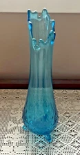 Vintage MCM LE Smith Glass Peacock Blue 3 Toe Swung Vase 12" ~  VGC ~ Estate