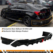 FOR 22-26 HONDA CIVIC SEDAN YOFER V2 GLOSS BLACK LED REAR DIFFUSER+ CORNER SPATS