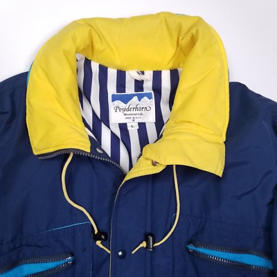 VTG 80s Powderhorn Mountaineering Ski Jacket Coat Color Block Blue
