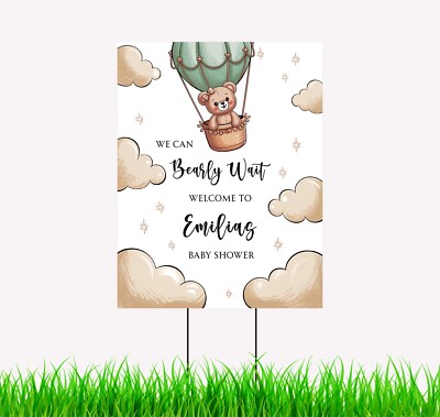 Neutral Baby Shower Yard Sign Teddy Balloon Custom Welcome Party Decor