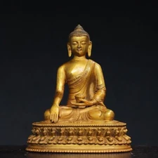 8" Old Antique Tibetan Buddhism temple Bronze 24k gilt Amitabha Buddha statue