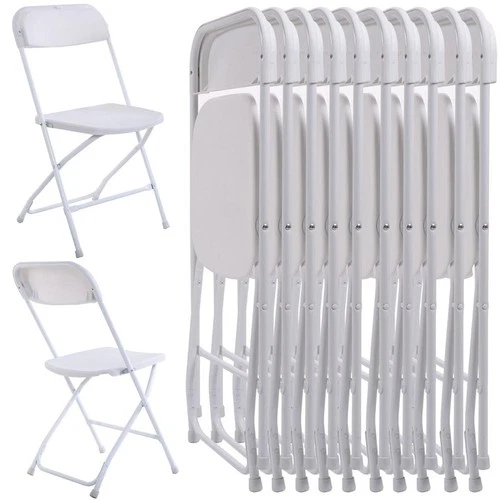 New Commercial White Plastic Folding Chairs Stackable Picnic Party (Set of 10)