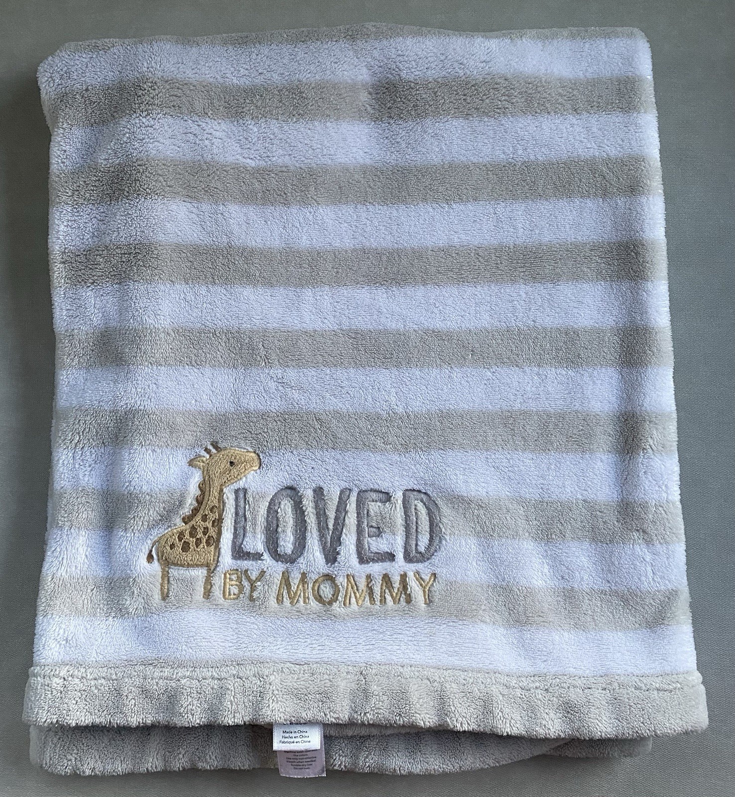 Carter's Just One You Loved by Mommy Giraffe Stripe Grey Tan Baby Blanket