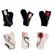1 Pair Women Girls Sweet Style Knee High Socks Crocheted Flower Stockings
