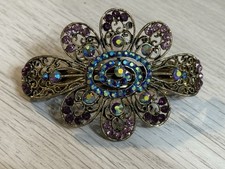 Vintage Floral Rhinestone Hair Barrette Clip Multi-Color Crystals Rhinestones