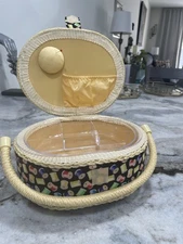 Sewing Basket Organizer Thread Spool Print Craft Storage Vintage