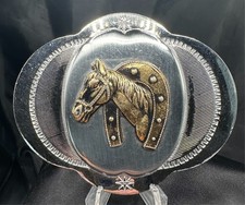 Horse Head Through Lucky Horseshoe Western Cowboy Cowgirl Belt Buckle MIJ