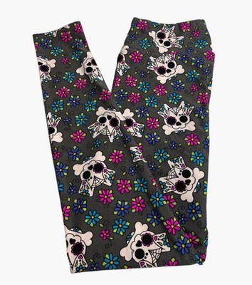 LuLaRoe Legging OS One Size HTF Rare Sugar Skull Halloween DOG PUPPY Pet Bone