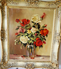 Prunkvolles Rosen Stillleben, Öl/LW, Prof. Arthur Müller, Wien 1960, 79 x 70 cm