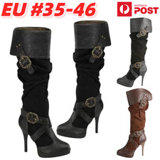 Medieval Boots Renaissance High Heel Shoes PU Leather Steampunk Viking Pirate AU