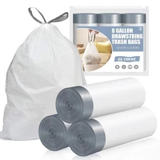 Drawstring 8 Gallon Trash Bags - 42 Count Pre-separated Medium Trash Bags 8 G...