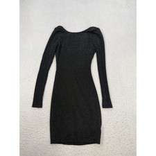 Lulus Black Metallic Shimmer Long Sleeve Open Back Bodycon Mini Dress XS