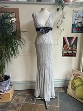 Bernshaw Maxi Evening Dress Beaded Silk Grey Size 10