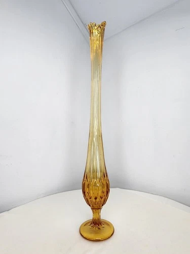 Vintage Fenton Thumbprint Amber Swung Glass Vase 21"