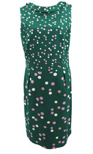 Boden Martha Sheath Midi Dress Women 14L Green Polka Dot Sleeveless Casual Party