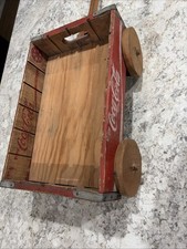 Vintage 1970 Coca Cola Wood Wooden Crate Wagon Pull Toy Red Soda Box Decor 1970s