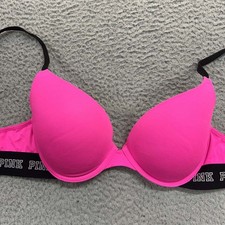 Pink Bra 34C Push Up Bra Wear Everywhere Push-Up Hot Pink Spellout Victoria Secr