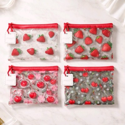 Clear Fruit Cosmetic Bags Strawberry Cherry Makeup Pouch Travel Organizer NEW