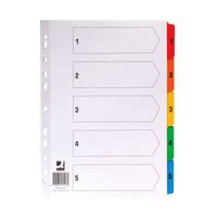 Image of Q-Connect 1-5 Index Multi-punched Reinforced Board Multi-Colour Numbered Tabs A4