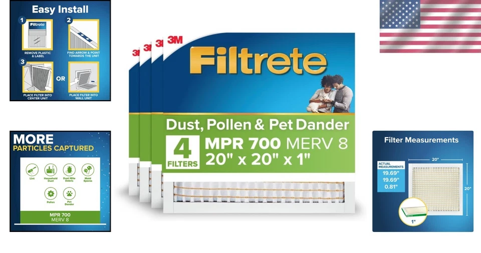 North America's Trusted 20x20x1 MPR 700 Air Filter - 4-Pack for Optimal Airflow - Image 2 of 4