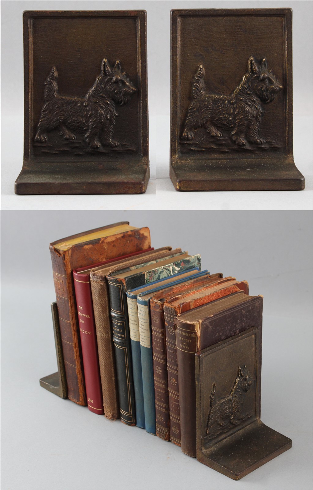 Antique BRADLEY & HUBBARD Cast Iron Scotty Dog Scottish Terrier Dog Bookends NR