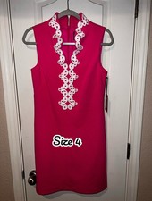 Vince Camuto Embroidered Dress Womens 2 Pink Sleeveless Shift Mini Stretch NWT